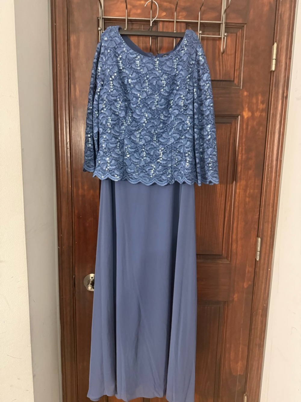 Alex Evenings, Long Gown with Sequin Lace Bodice & Chiffon Skirt skyblue